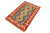 Flat Weave Kilim Antique Navaho Vintage handmade Geometric Kilim Rust Beige Hand-Woven Rectangle 100% Wool Area Rug 2x3 