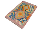 Handmade Geometric Kilim Purple Beige Hand-Woven Rectangle 100% Wool Area Rug 2 X 3