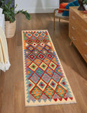 Flat Weave Kilim Antique Navaho Vintage handmade Geometric Kilim Beige Blue Hand-Woven Runner 100% Wool Area Rug 3x6 