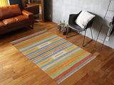 Flat Weave Kilim Antique Navaho Vintage handmade Modern Kilim Blue Beige Hand-Woven Rectangle 100% Wool Area Rug 4x6 