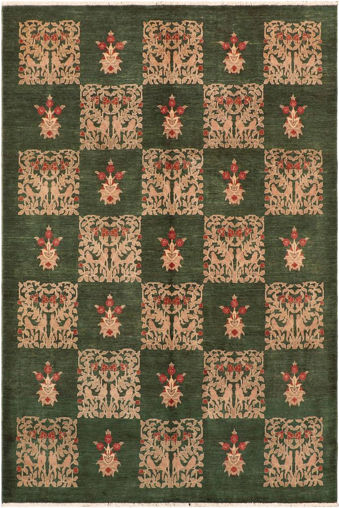 handmade Transitional Kafkaz Green Rust Hand Knotted RECTANGLE 100% WOOL area rug 8 x 10