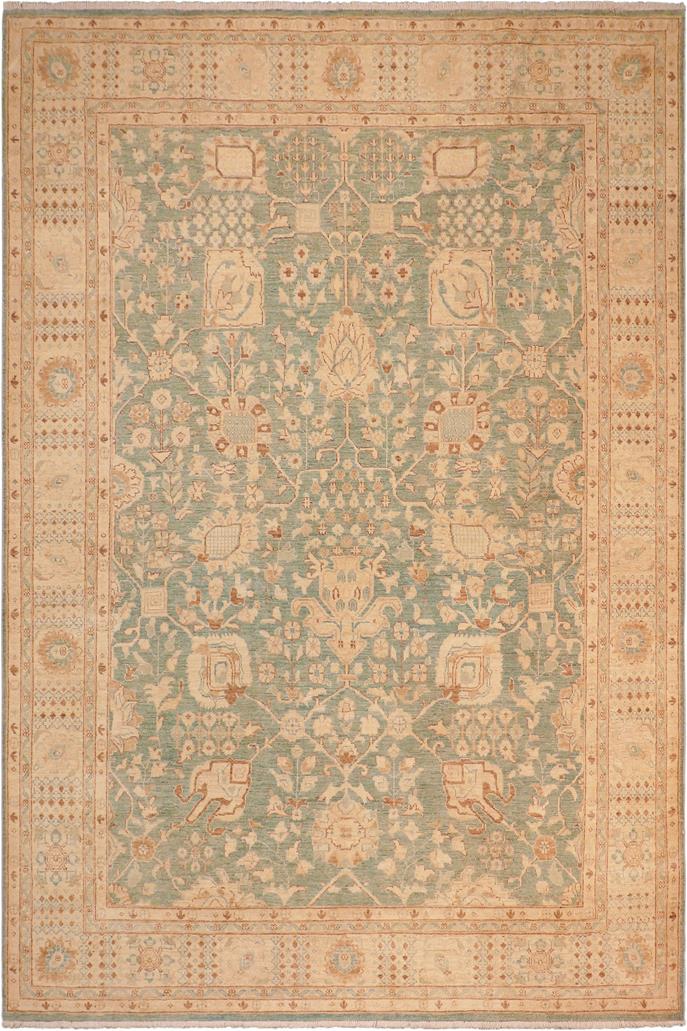 handmade Traditional Kafkaz Green Tan Hand Knotted RECTANGLE 100% WOOL area rug 8 x 10