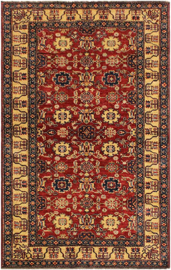 handmade Geometric Super Kazak Red Beige Hand Knotted RECTANGLE 100% WOOL area rug 4 x 6