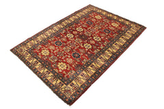 handmade Geometric Super Kazak Red Beige Hand Knotted RECTANGLE 100% WOOL area rug 4 x 6