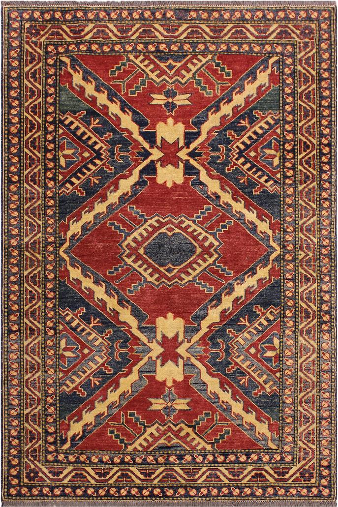 handmade Geometric Super Kazak Red Beige Hand Knotted RECTANGLE 100% WOOL area rug 4 x 6