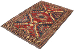 handmade Geometric Super Kazak Red Beige Hand Knotted RECTANGLE 100% WOOL area rug 4 x 6