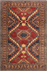 handmade Geometric Super Kazak Red Beige Hand Knotted RECTANGLE 100% WOOL area rug 4 x 6