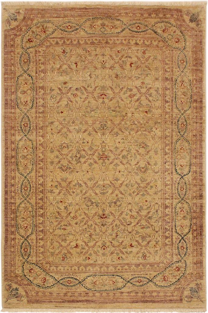 handmade Transitional Kafkaz Lt. Tan Brown Hand Knotted RECTANGLE 100% WOOL area rug 4 x 6