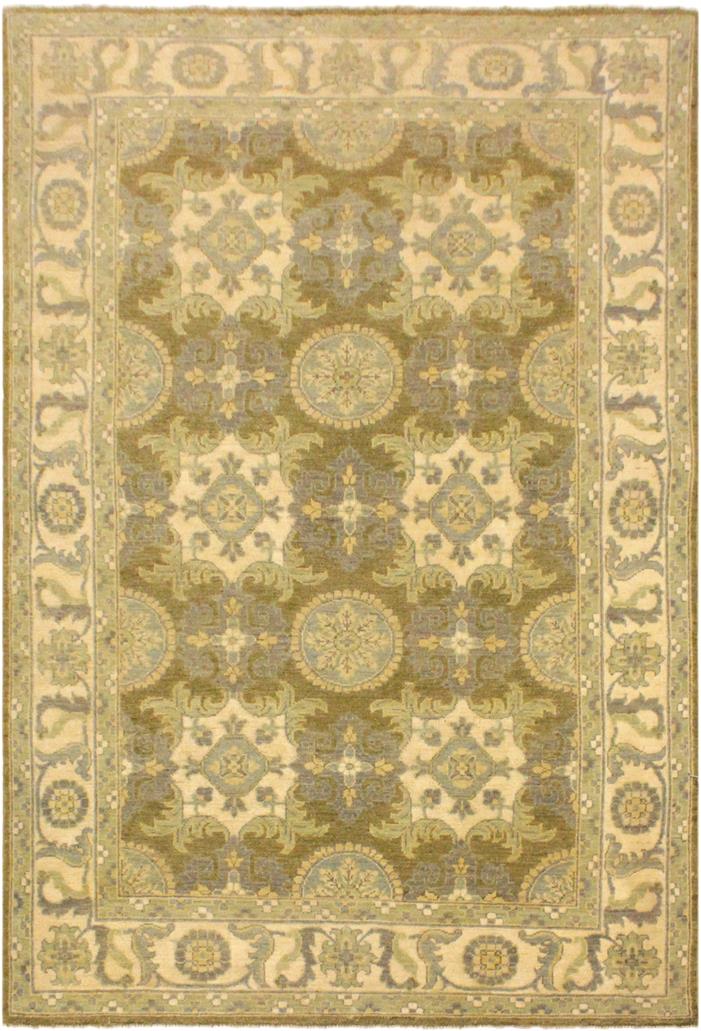 handmade Transitional Kafkaz Lt. Green Ivory Hand Knotted RECTANGLE 100% WOOL area rug 4 x 6