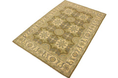 handmade Transitional Kafkaz Lt. Green Ivory Hand Knotted RECTANGLE 100% WOOL area rug 4 x 6