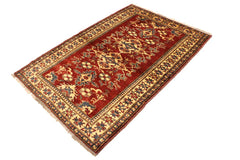 handmade Geometric Super Kazak Red Gold Hand Knotted RECTANGLE 100% WOOL area rug 4 x 6