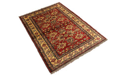 handmade Geometric Super Kazak Red Gold Hand Knotted RECTANGLE 100% WOOL area rug 4 x 5