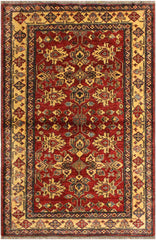 handmade Geometric Super Kazak Red Gold Hand Knotted RECTANGLE 100% WOOL area rug 4 x 5