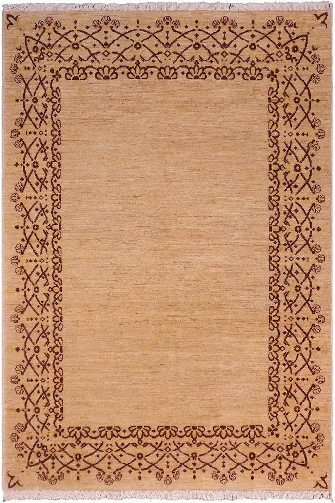 handmade Modern Kafkaz Tan Brown Hand Knotted RECTANGLE 100% WOOL area rug 5 x 7