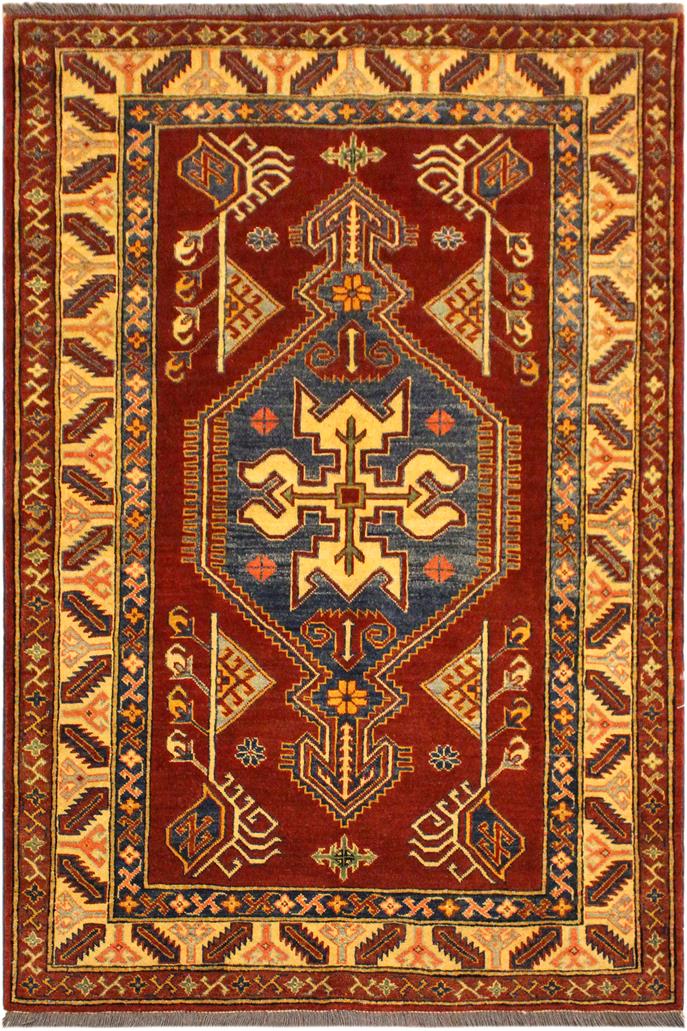 handmade Geometric Super Kazak Rust Tan Hand Knotted RECTANGLE 100% WOOL area rug 4 x 5