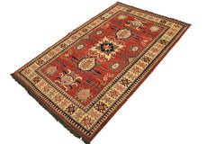 handmade Geometric Super Kazak Rust Beige Hand Knotted RECTANGLE 100% WOOL area rug 4 x 6