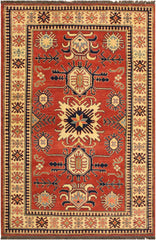 handmade Geometric Super Kazak Rust Beige Hand Knotted RECTANGLE 100% WOOL area rug 4 x 6