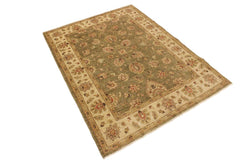 handmade Traditional Kafkaz Lt. Green Ivory Hand Knotted RECTANGLE 100% WOOL area rug 5 x 7