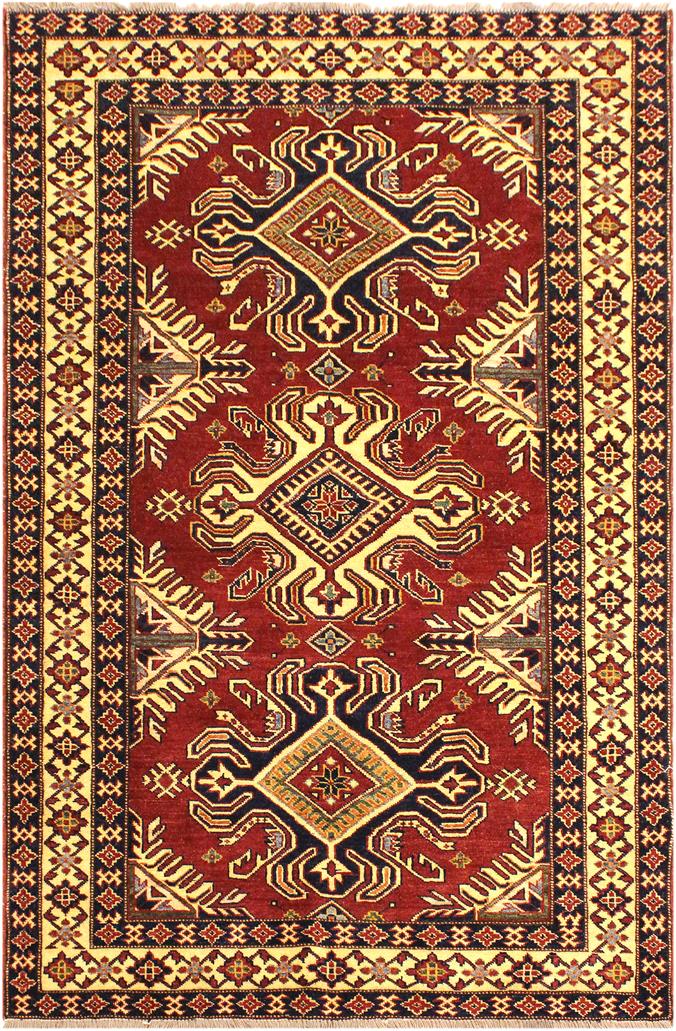 handmade Geometric Super Kazak Red Beige Hand Knotted RECTANGLE 100% WOOL area rug 4 x 6