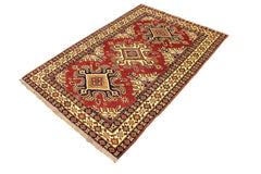 handmade Geometric Super Kazak Red Beige Hand Knotted RECTANGLE 100% WOOL area rug 4 x 6