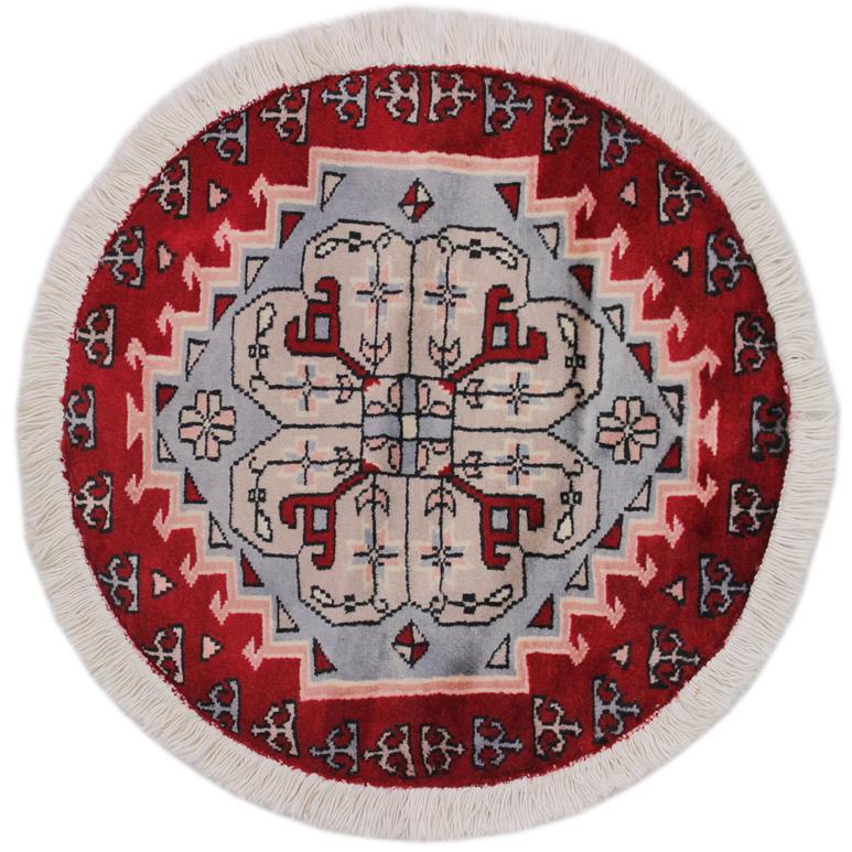 handmade Geometric Bokhara Red Grey Hand Knotted ROUND 100% WOOL area rug 2 x 2