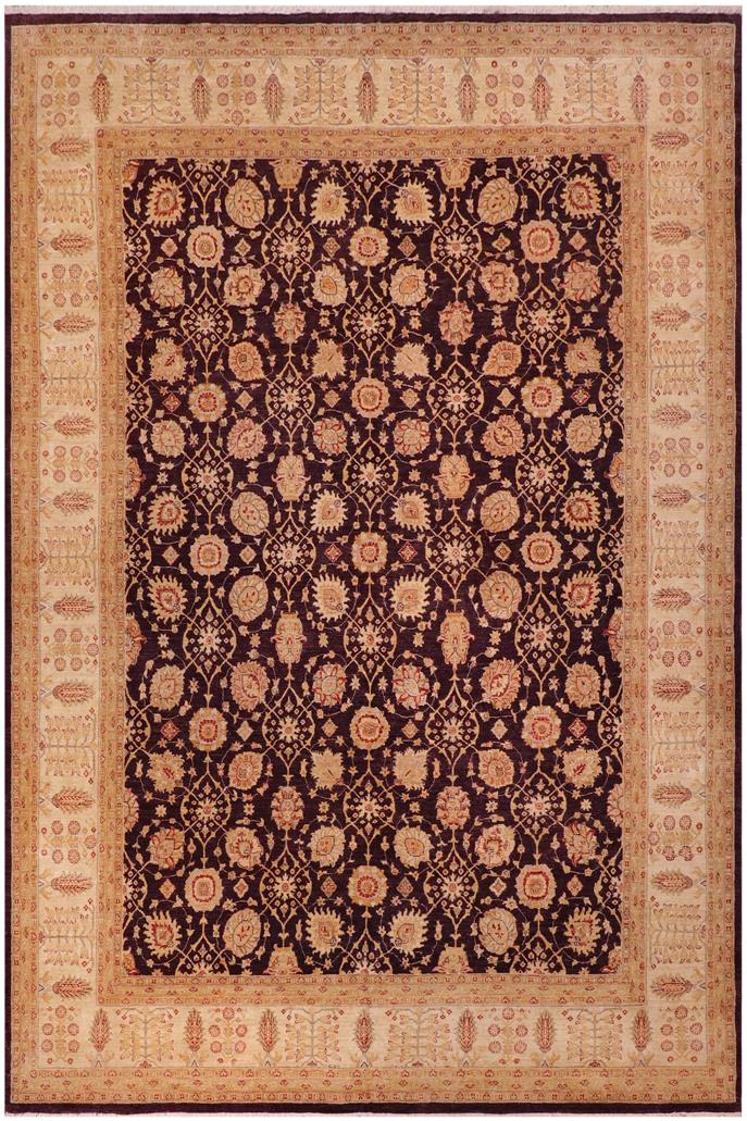 handmade Traditional Kafkaz Aubergine Ivory Hand Knotted RECTANGLE 100% WOOL area rug 12 x 15