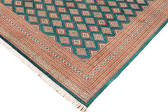 handmade Geometric Bokhara Green Pink Hand Knotted RECTANGLE 100% WOOL area rug 10 x 14