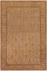 handmade Transitional Kafkaz Tan Green Hand Knotted RECTANGLE 100% WOOL area rug 7 x 10