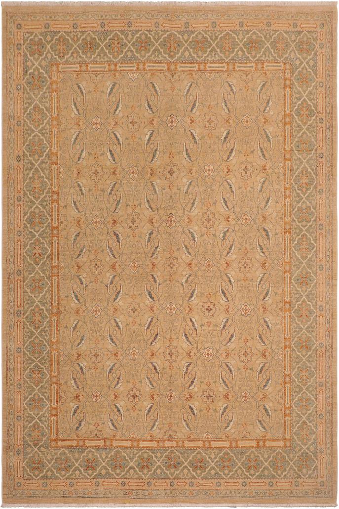 handmade Transitional Kafkaz Tan Green Hand Knotted RECTANGLE 100% WOOL area rug 9 x 10