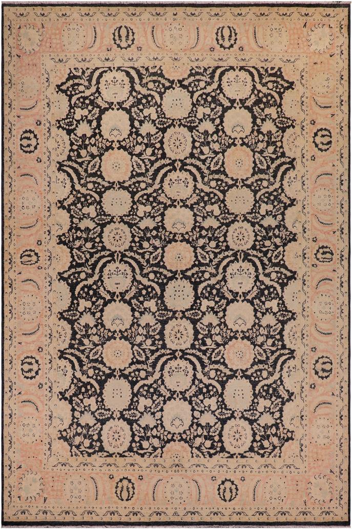 handmade Transitional Lahore Charcoal Pink Hand Knotted RECTANGLE 100% WOOL area rug 9 x 12