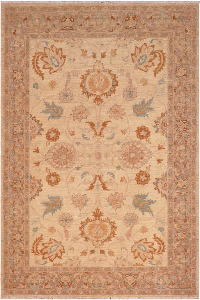 handmade Traditional Lahore Ivory Lt. Brown Hand Knotted RECTANGLE 100% WOOL area rug