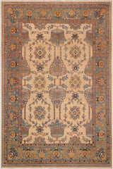 handmade Traditional Kafkaz Beige Turquoise Hand Knotted RECTANGLE 100% WOOL area rug 9 x 11