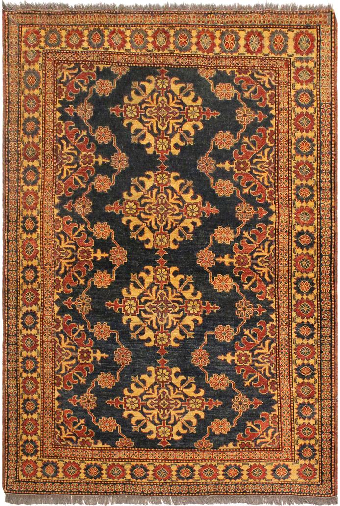 handmade Geometric Super Kazak Blue Tan Hand Knotted RECTANGLE 100% WOOL area rug 5 x 6