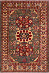 Tribal Super Kazak Magaly Green/Beige Wool Rug - 6'10'' x 9'6''