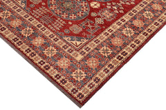 handmade Geometric Super Kazak Red Blue Hand Knotted RECTANGLE 100% WOOL area rug 5 x 6