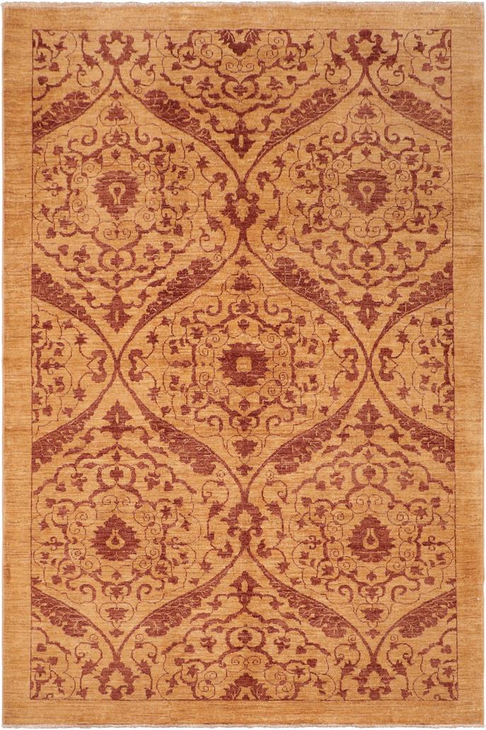 handmade Transitional Kafkaz Gold Brown Hand Knotted RECTANGLE 100% WOOL area rug 6 x 9