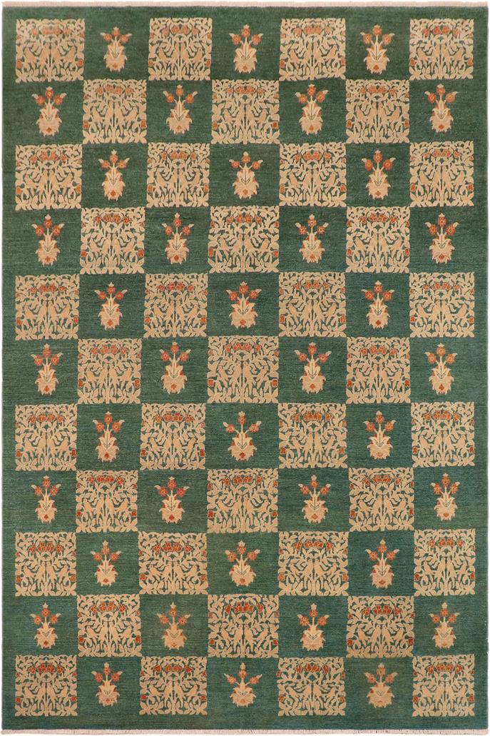 handmade Transitional Kafkaz Green Lt. Tan Hand Knotted RECTANGLE 100% WOOL area rug 9 x 12