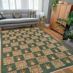 handmade Transitional Kafkaz Green Lt. Tan Hand Knotted RECTANGLE 100% WOOL area rug 9 x 12