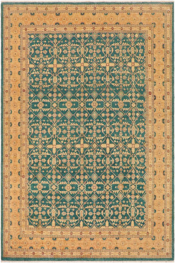 handmade Transitional Kafkaz Lt. Green Nude Hand Knotted RECTANGLE 100% WOOL area rug 9 x 12