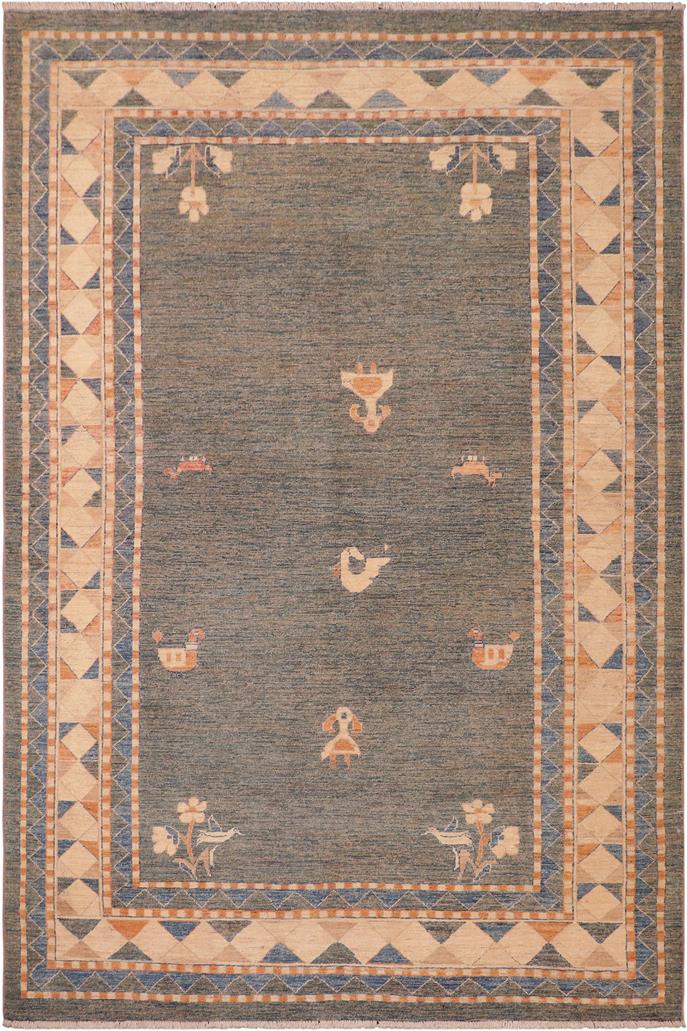 handmade Modern Gabbeh Blue Orange Hand Knotted RECTANGLE 100% WOOL area rug 6  x 9 