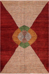 handmade Modern Gabbeh Red Tan Hand Knotted RECTANGLE 100% WOOL area rug 6  x 9 