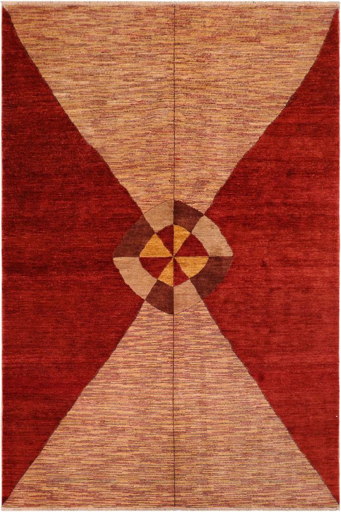 handmade Modern Gabbeh Red Beige Hand Knotted RECTANGLE 100% WOOL area rug 7  x 10 