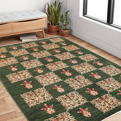 handmade Transitional Kafkaz Green Tan Hand Knotted RECTANGLE 100% WOOL area rug 6 x 9