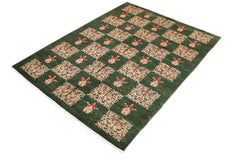 handmade Transitional Kafkaz Green Tan Hand Knotted RECTANGLE 100% WOOL area rug 6 x 9