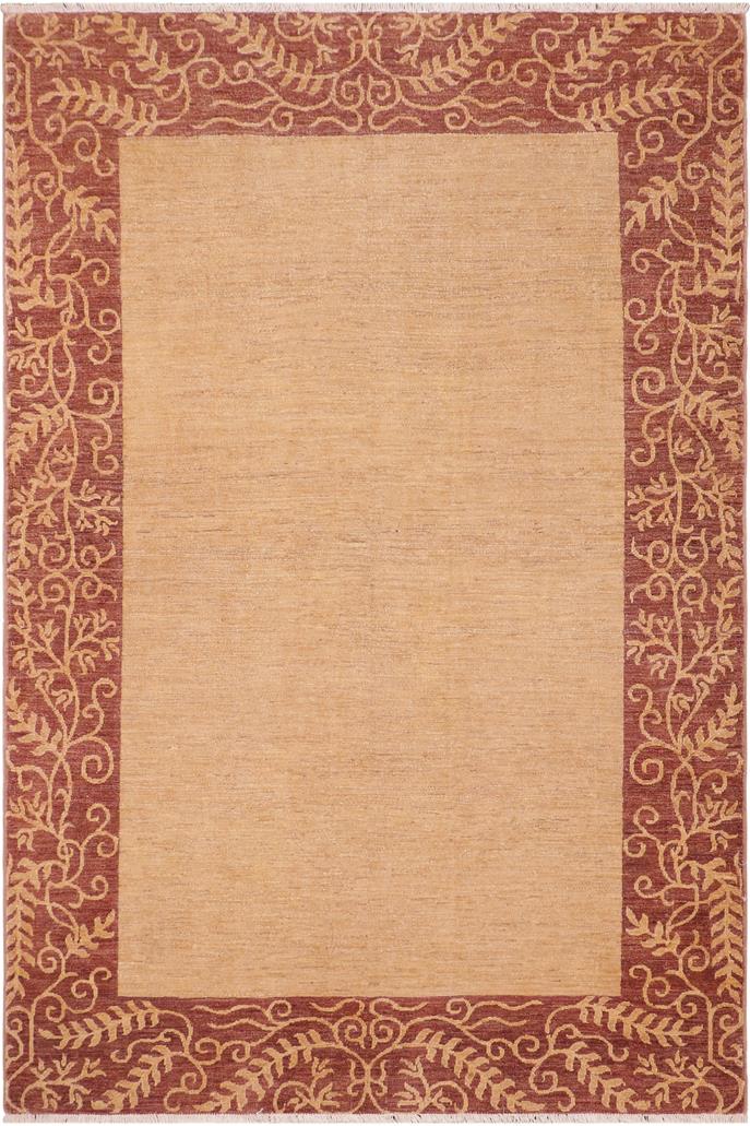 handmade Modern Kafkaz Beige Brown Hand Knotted RECTANGLE 100% WOOL area rug 6 x 9