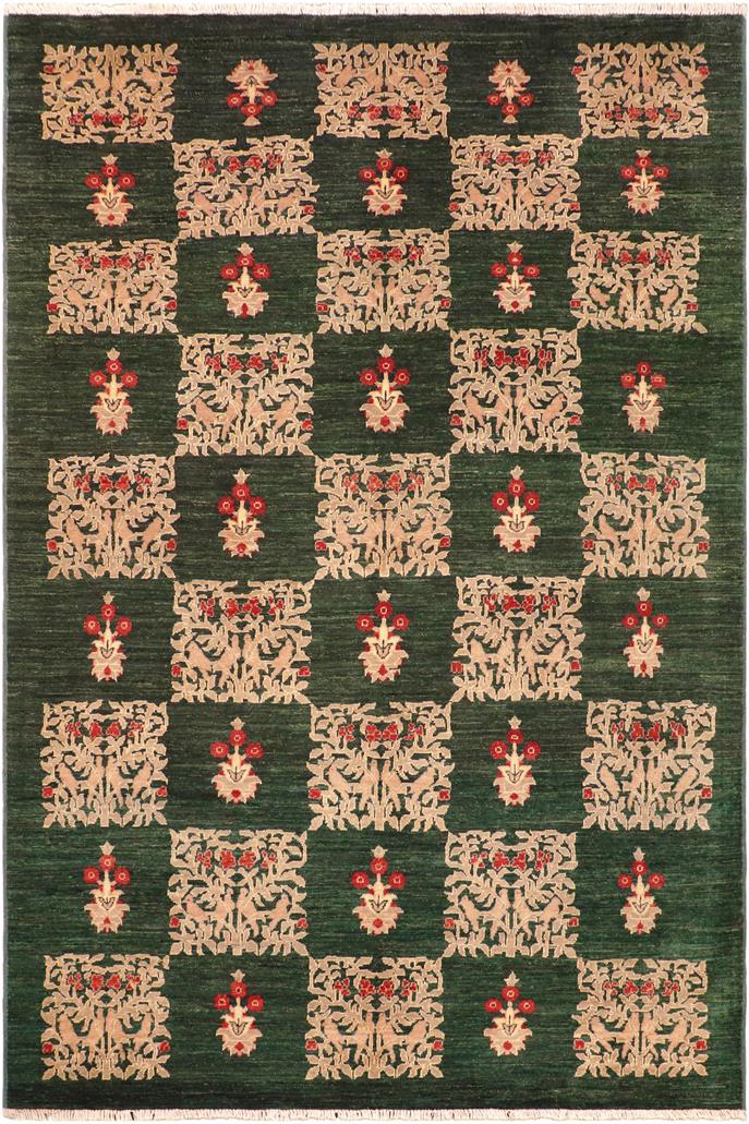 handmade Transitional Kafkaz Green Tan Hand Knotted RECTANGLE 100% WOOL area rug 6 x 9