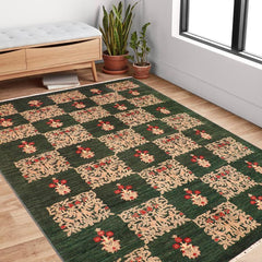 handmade Transitional Kafkaz Green Tan Hand Knotted RECTANGLE 100% WOOL area rug 6 x 9