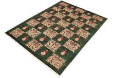 handmade Transitional Kafkaz Green Tan Hand Knotted RECTANGLE 100% WOOL area rug 6 x 9