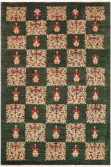 handmade Transitional Kafkaz Green Tan Hand Knotted RECTANGLE 100% WOOL area rug 6 x 9