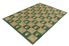 handmade Transitional Kafkaz Green Tan Hand Knotted RECTANGLE 100% WOOL area rug 9 x 13